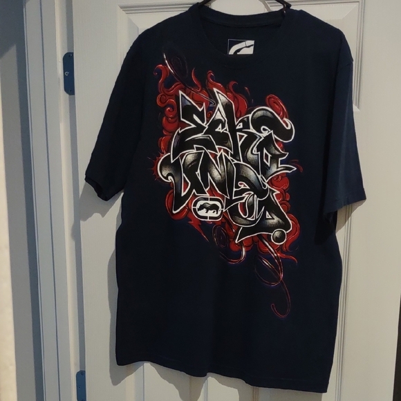 Ecko Unlimited Dark Blue Short Sleeve Graphic Tee Graffiti Style - Picture 2 of 5